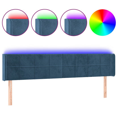 Hoofdbord Led Fluweel 203 x 16 x 78/88 cm Donkerblauw