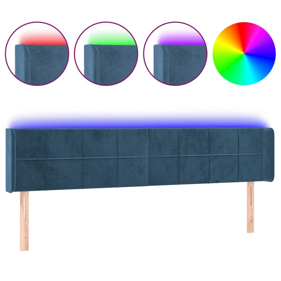 Hoofdbord Led Fluweel 203 x 16 x 78/88 cm Donkerblauw