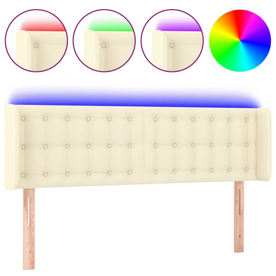 Hoofdbord Led Kunstleer Kleurig 147 x 16 x 78/88 cm Crème