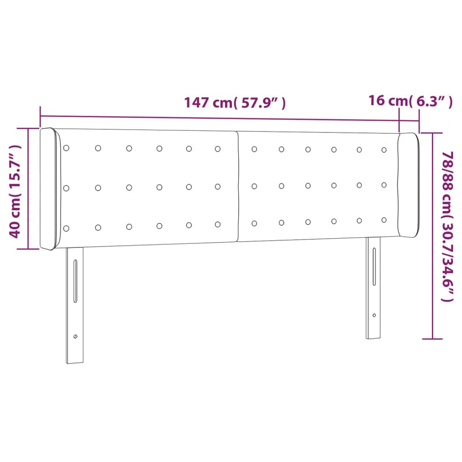 Hoofdbord Led Kunstleer Kleurig 147 x 16 x 78/88 cm Crème