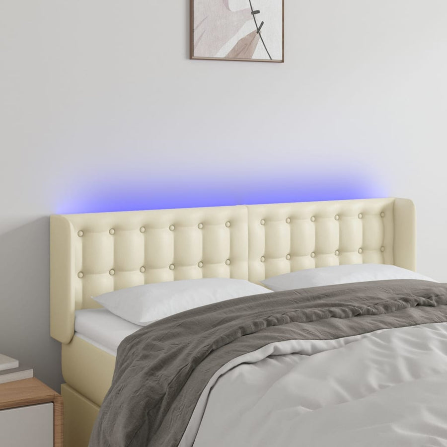 Hoofdbord Led Kunstleer Kleurig 147 x 16 x 78/88 cm Crème