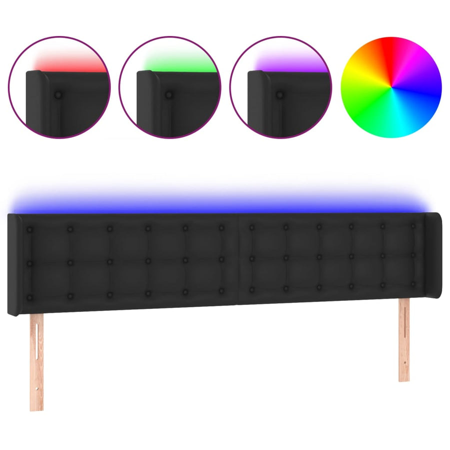 Hoofdbord Led Kunstleer 163 x 16 x 78/88 cm Zwart