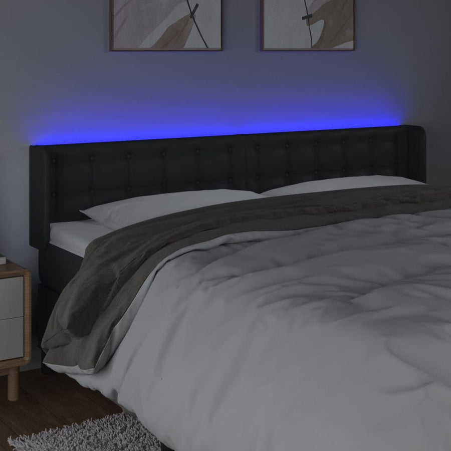 Hoofdbord Led Kunstleer 163 x 16 x 78/88 cm Zwart