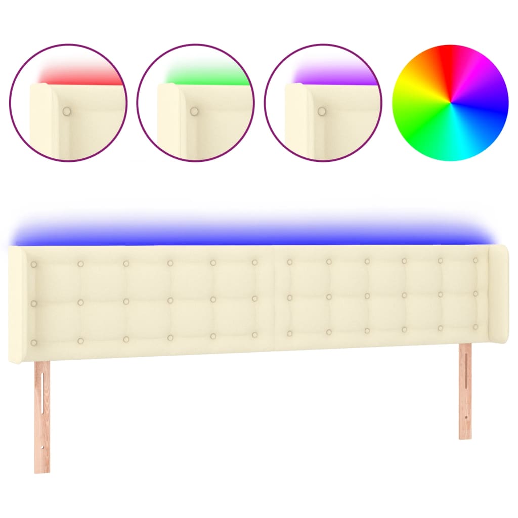 Hoofdbord Led Kunstleer Kleurig 163 x 16 x 78/88 cm Crème