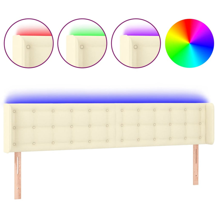 Hoofdbord Led Kunstleer Kleurig 163 x 16 x 78/88 cm Crème
