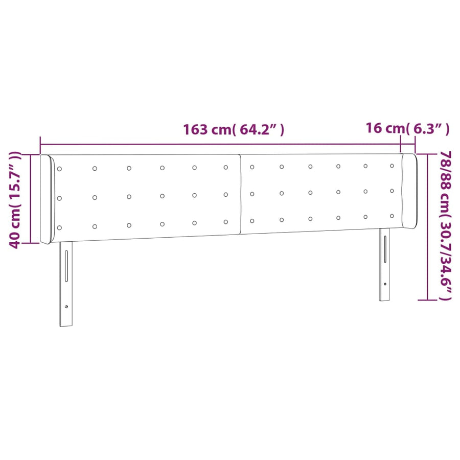 Hoofdbord Led Kunstleer Kleurig 163 x 16 x 78/88 cm Crème