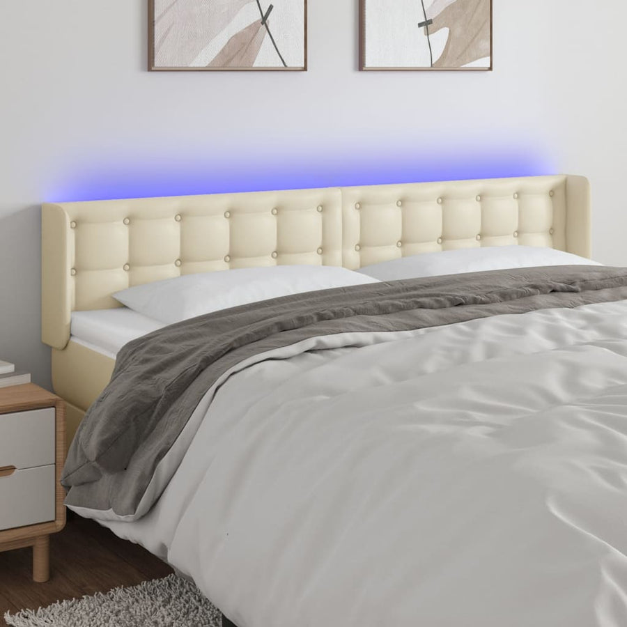 Hoofdbord Led Kunstleer Kleurig 163 x 16 x 78/88 cm Crème