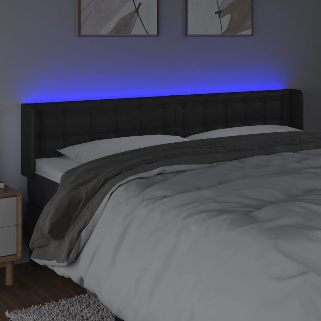 Hoofdbord Led Kunstleer 183 x 16 x 78/88 cm Zwart