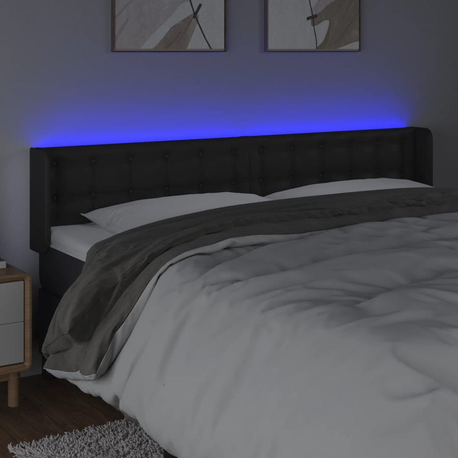 Hoofdbord Led Kunstleer 183 x 16 x 78/88 cm Zwart