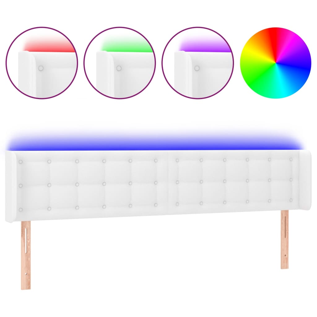 Hoofdbord Led Kunstleer 183 x 16 x 78/88 cm Wit