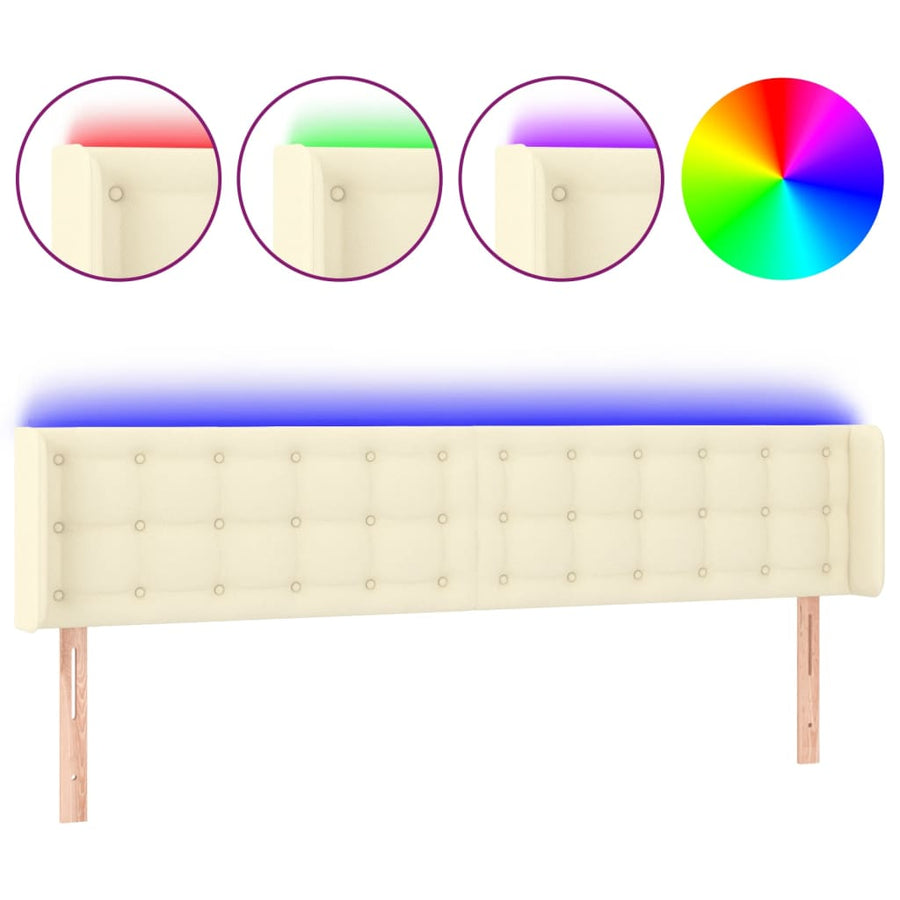 Hoofdbord Led Kunstleer Kleurig 183 x 16 x 78/88 cm Crème