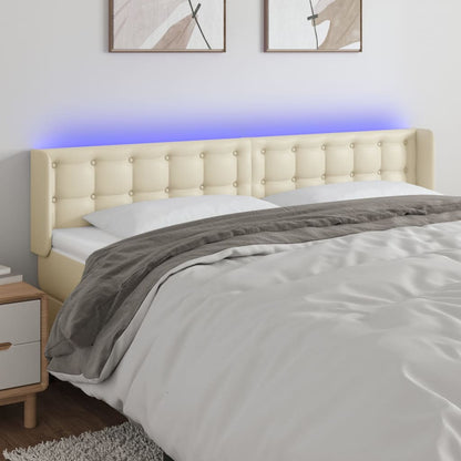 Hoofdbord Led Kunstleer Kleurig 183 x 16 x 78/88 cm Crème