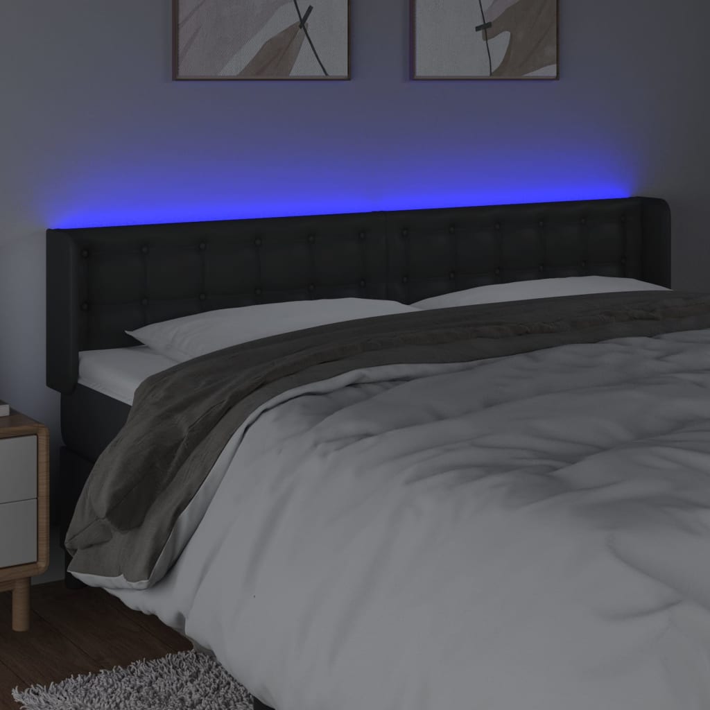 Hoofdbord Led Kunstleer 203 x 16 x 78/88 cm Zwart