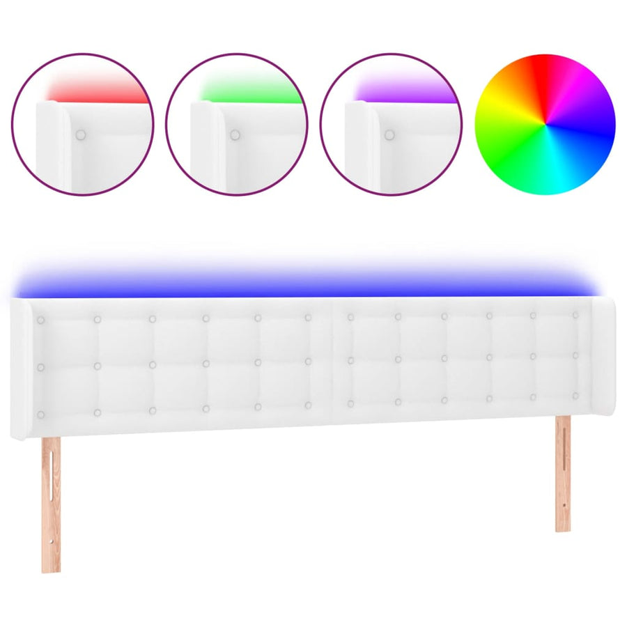 Hoofdbord Led Kunstleer 203 x 16 x 78/88 cm Wit