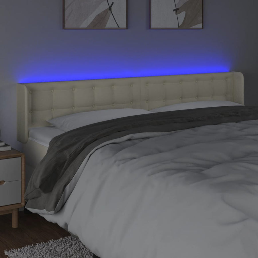 Hoofdbord Led Kunstleer Kleurig 203 x 16 x 78/88 cm Crème