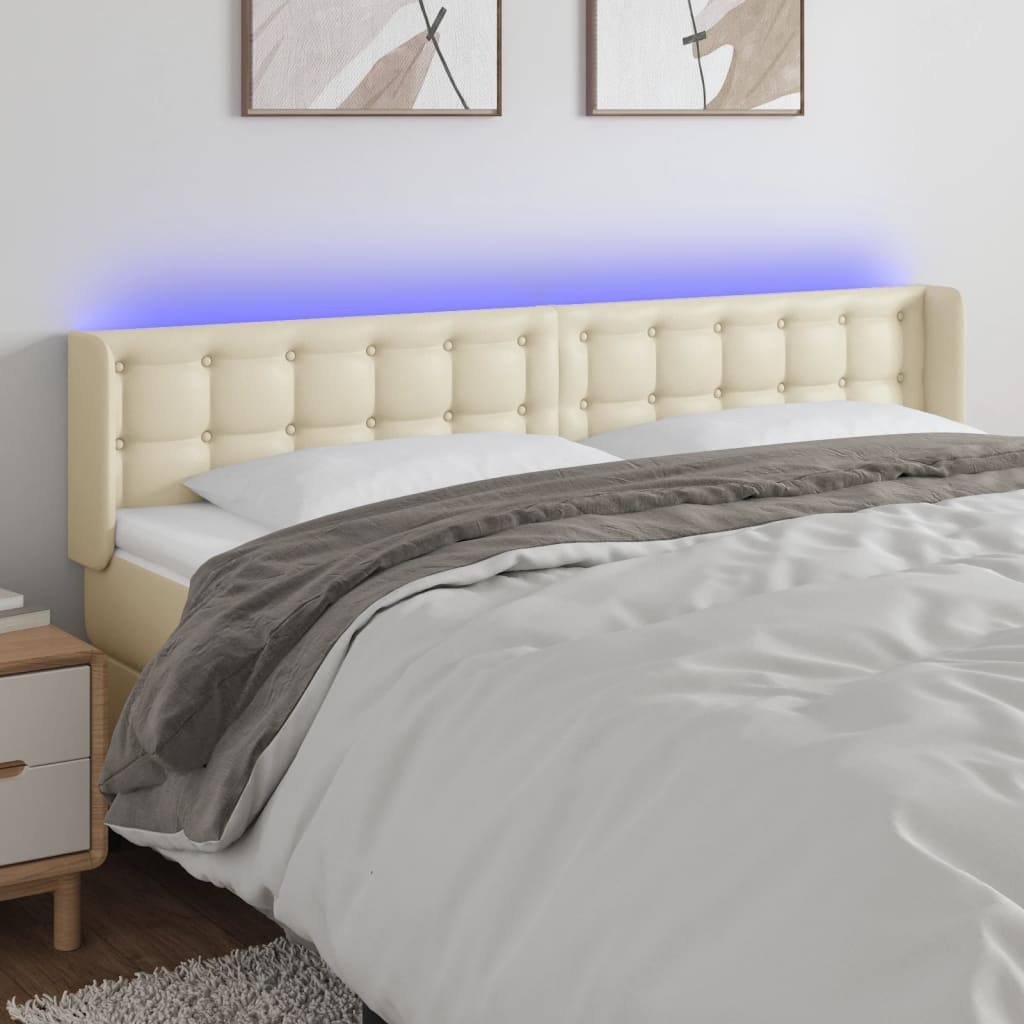 Hoofdbord Led Kunstleer Kleurig 203 x 16 x 78/88 cm Crème
