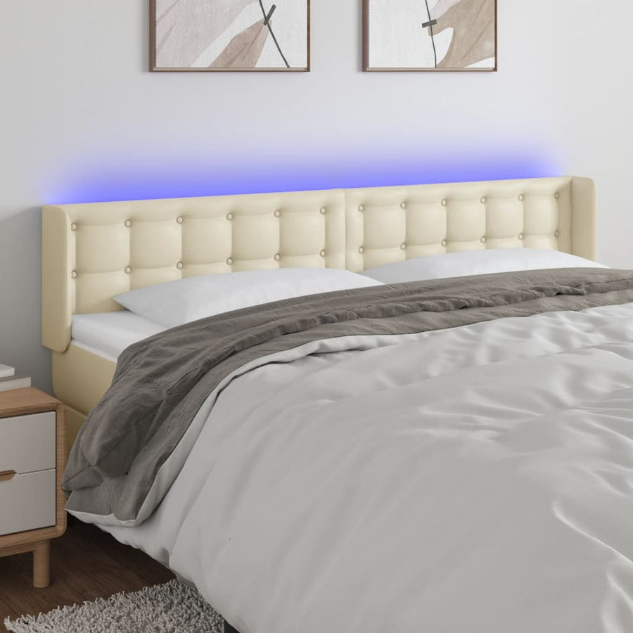 Hoofdbord Led Kunstleer Kleurig 203 x 16 x 78/88 cm Crème