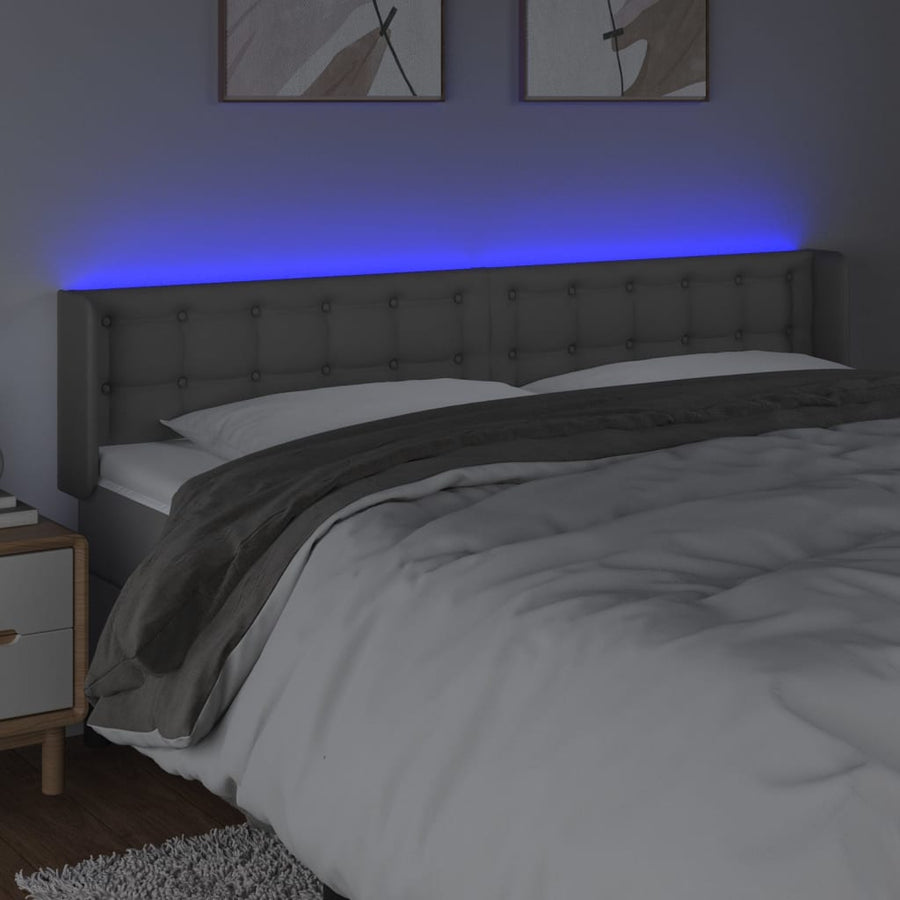 Hoofdbord Led Kunstleer 203 x 16 x 78/88 cm Grijs