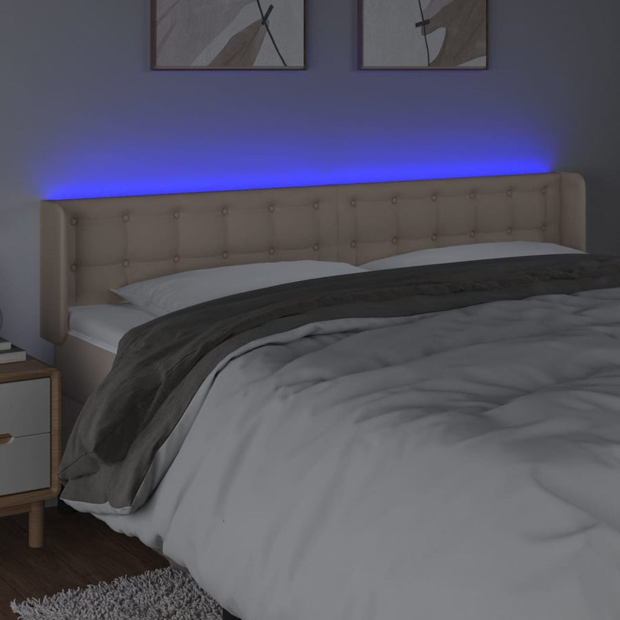 Hoofdbord LED 203x16x78/88 cm kunstleer cappuccinokleurig