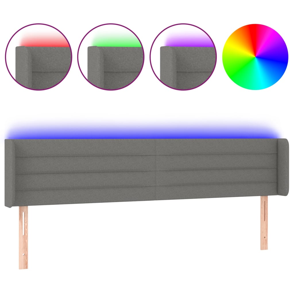Hoofdbord LED 163x16x78/88 cm stof donkergrijs 163 x 16 x 78/88 cm Donkergrijs