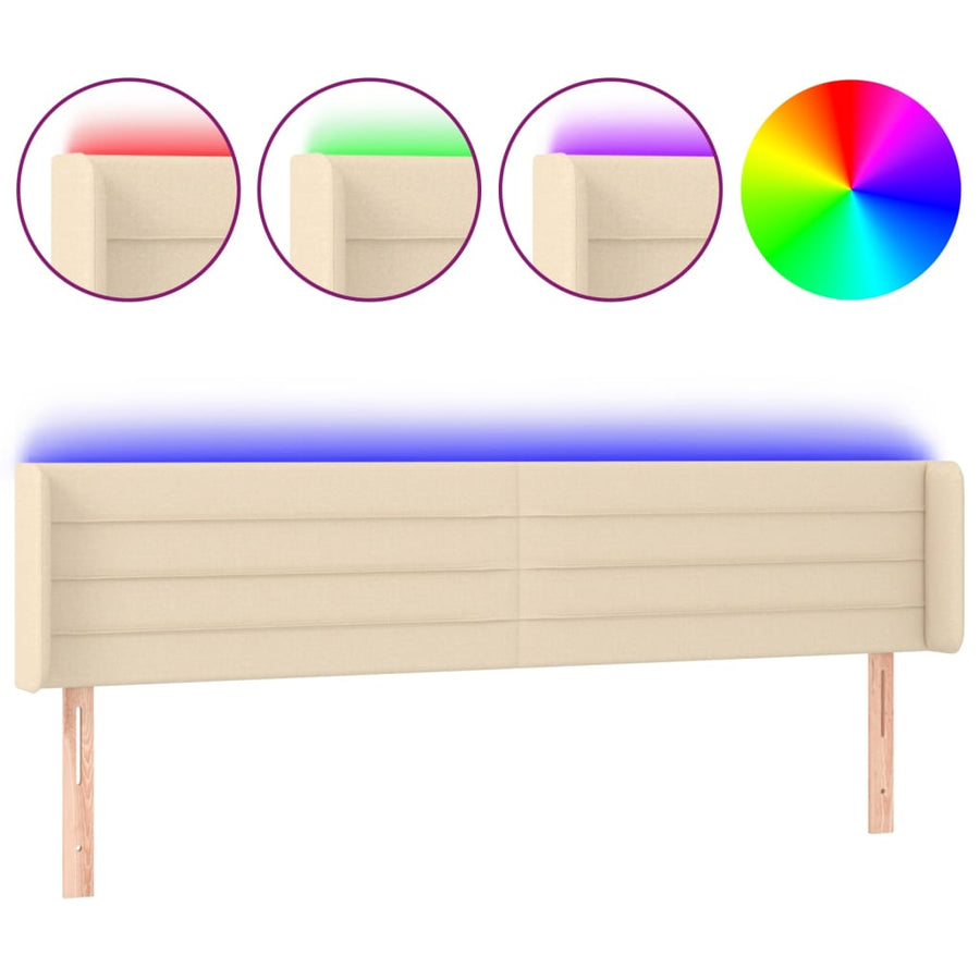 Hoofdbord Led Stof Kleurig 163 x 16 x 78/88 cm Crème