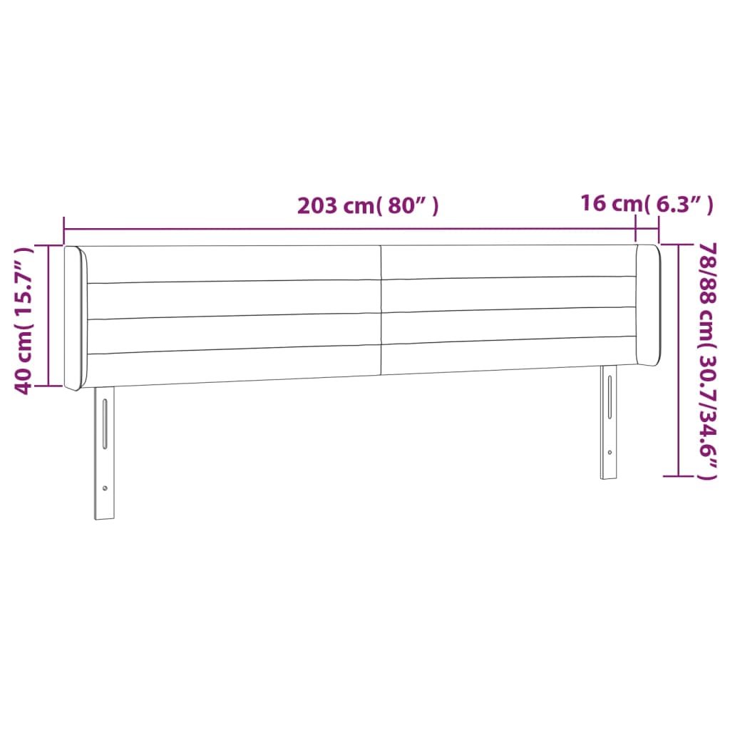 Hoofdbord LED 203x16x78/88 cm stof crèmekleurig
