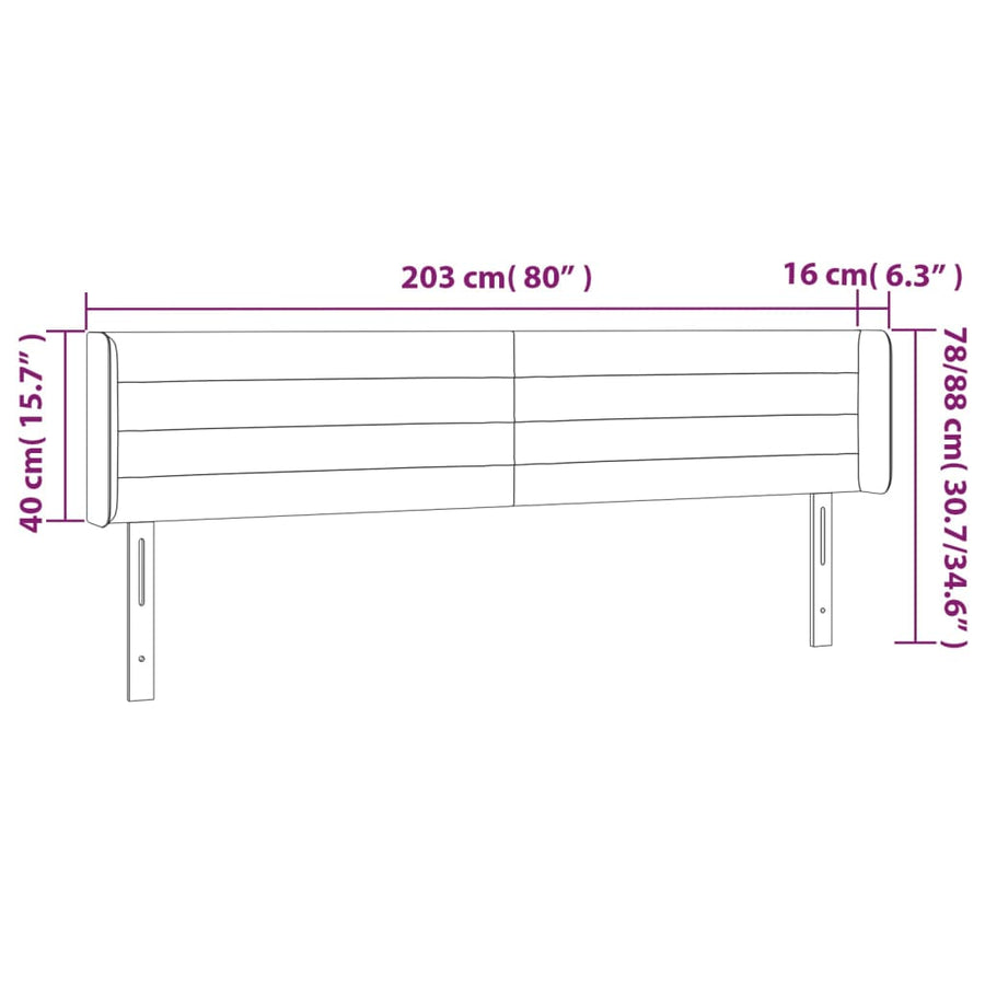 Hoofdbord LED 203x16x78/88 cm stof crèmekleurig