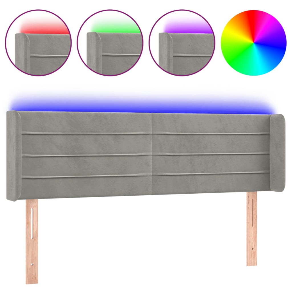 Hoofdbord Led 147X16X78/88 Cm Fluweel Lichtgrijs