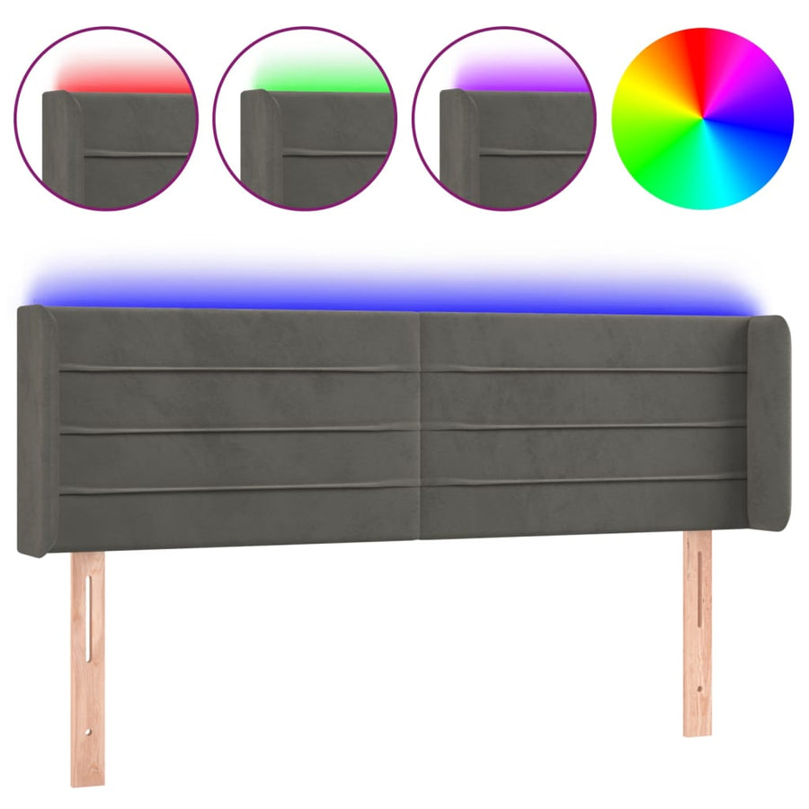 Hoofdbord Led 147X16X78/88 Cm Fluweel Donkergrijs