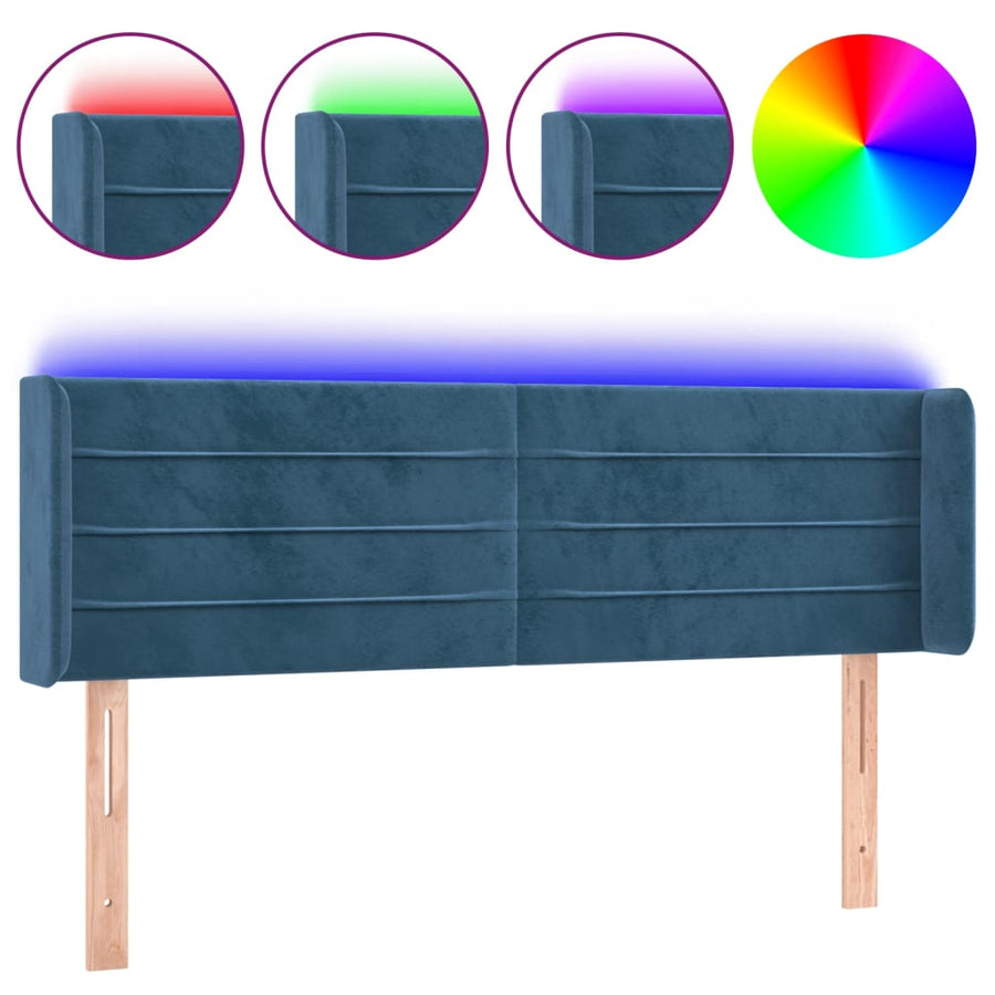 Hoofdbord Led Fluweel 147 x 16 x 78/88 cm Donkerblauw