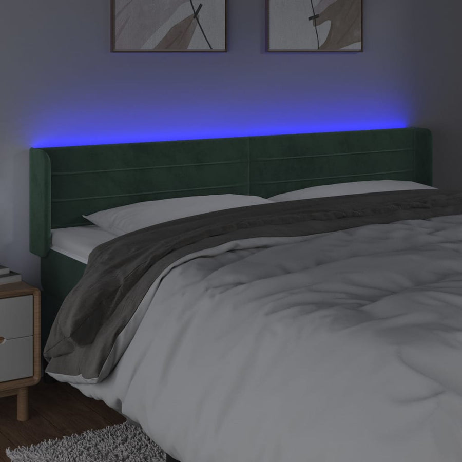 Hoofdbord Led Fluweel 1 163 x 16 x 78/88 cm Donkergroen