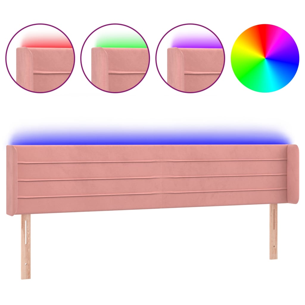 Hoofdbord Led Fluweel 163 x 16 x 78/88 cm Roze