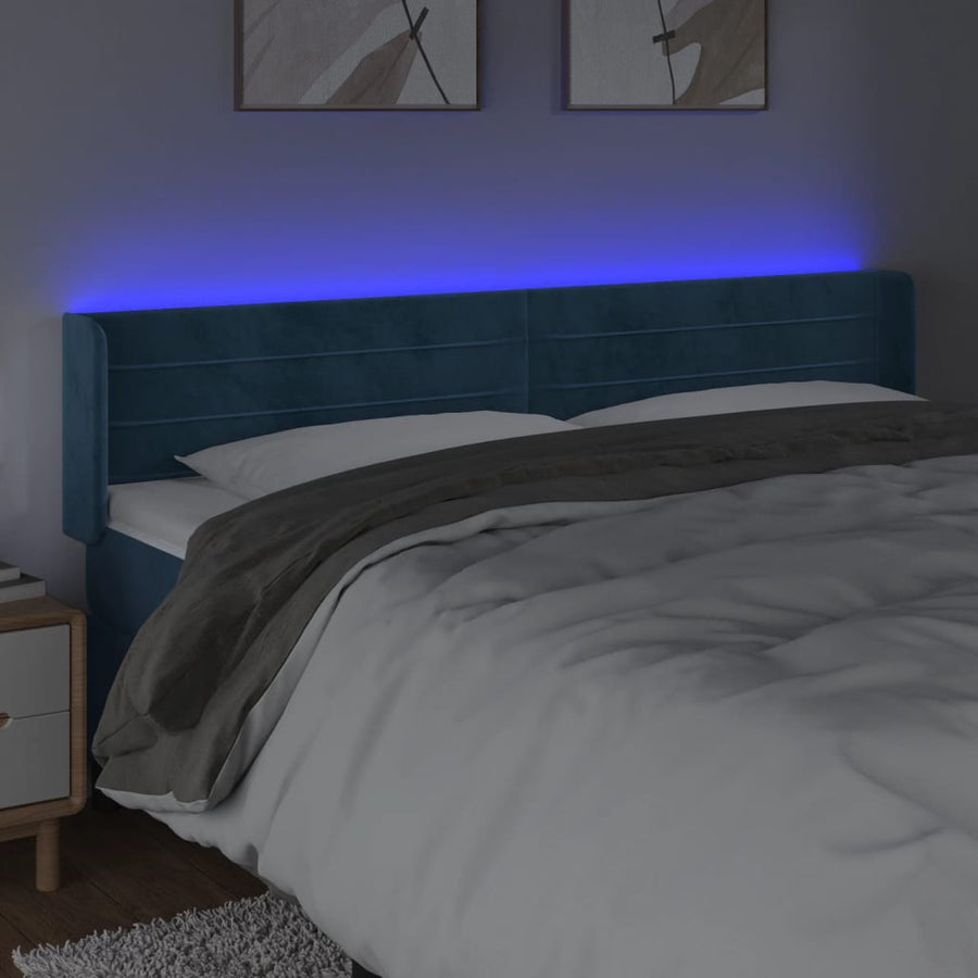 Hoofdbord Led Fluweel 1 183 x 16 x 78/88 cm Donkerblauw
