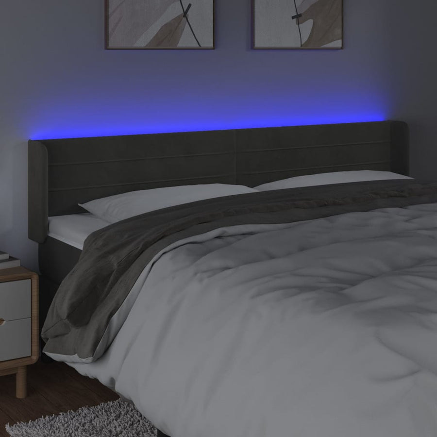 Hoofdbord Led 203X16X78/88 Cm Fluweel Donkergrijs