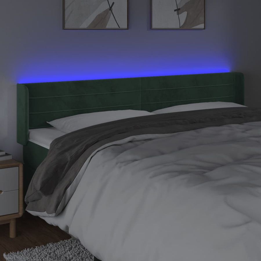 Hoofdbord Led 203X16X78/88 Cm Fluweel Donkergroen