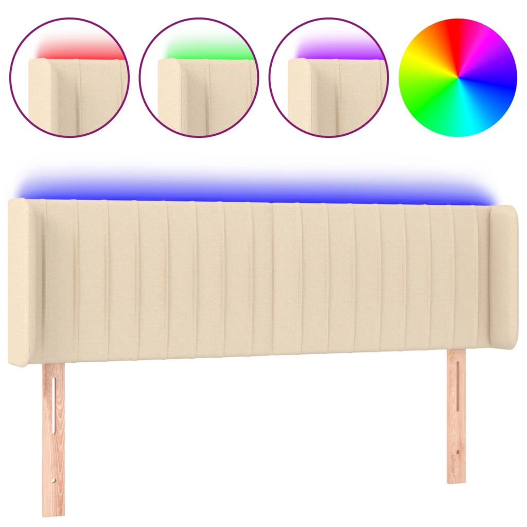 Hoofdbord Led Stof Kleurig 147 x 16 x 78/88 cm Crème