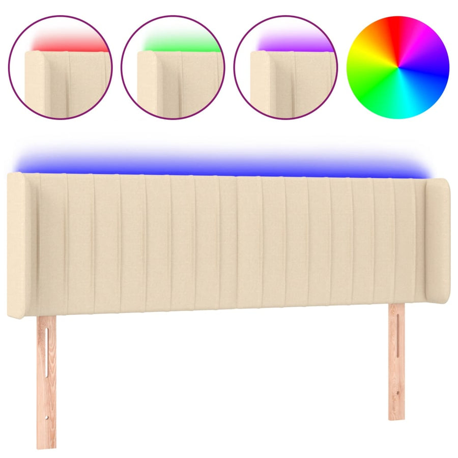 Hoofdbord Led Stof Kleurig 147 x 16 x 78/88 cm Crème