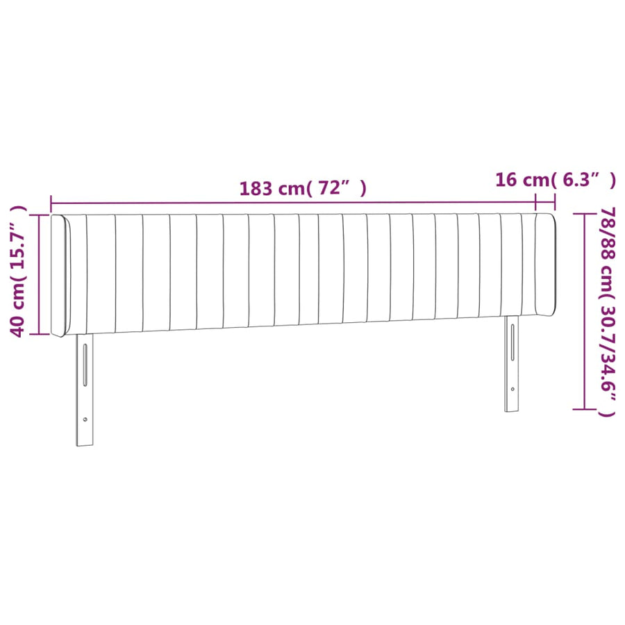 Hoofdbord Led Stof 183 x 16 x 78/88 cm Lichtgrijs