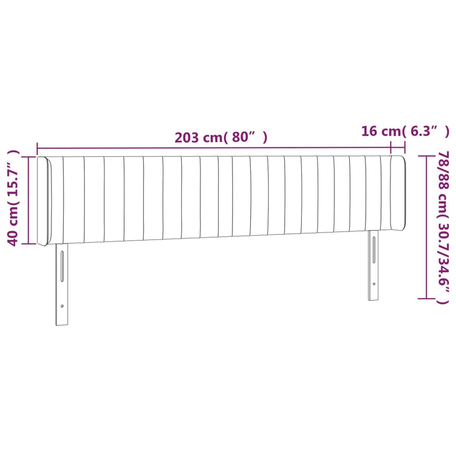 Hoofdbord Led Stof 203 x 16 x 78/88 cm Lichtgrijs