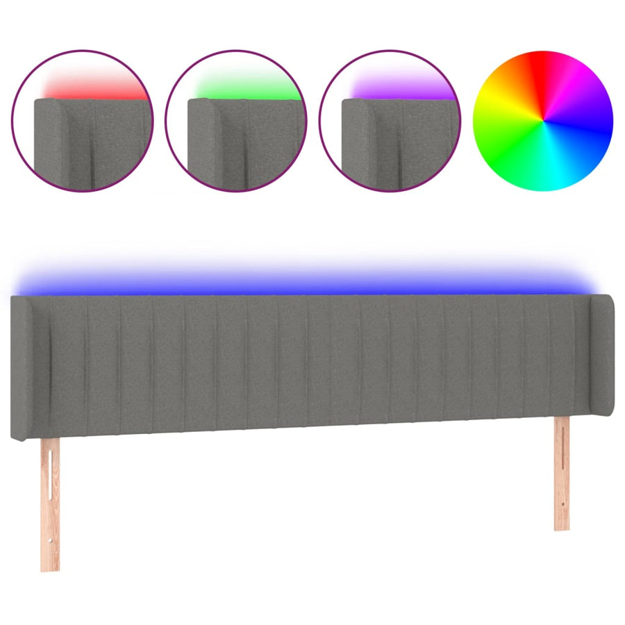 Hoofdbord Led Stof 203 x 16 x 78/88 cm Donkergrijs