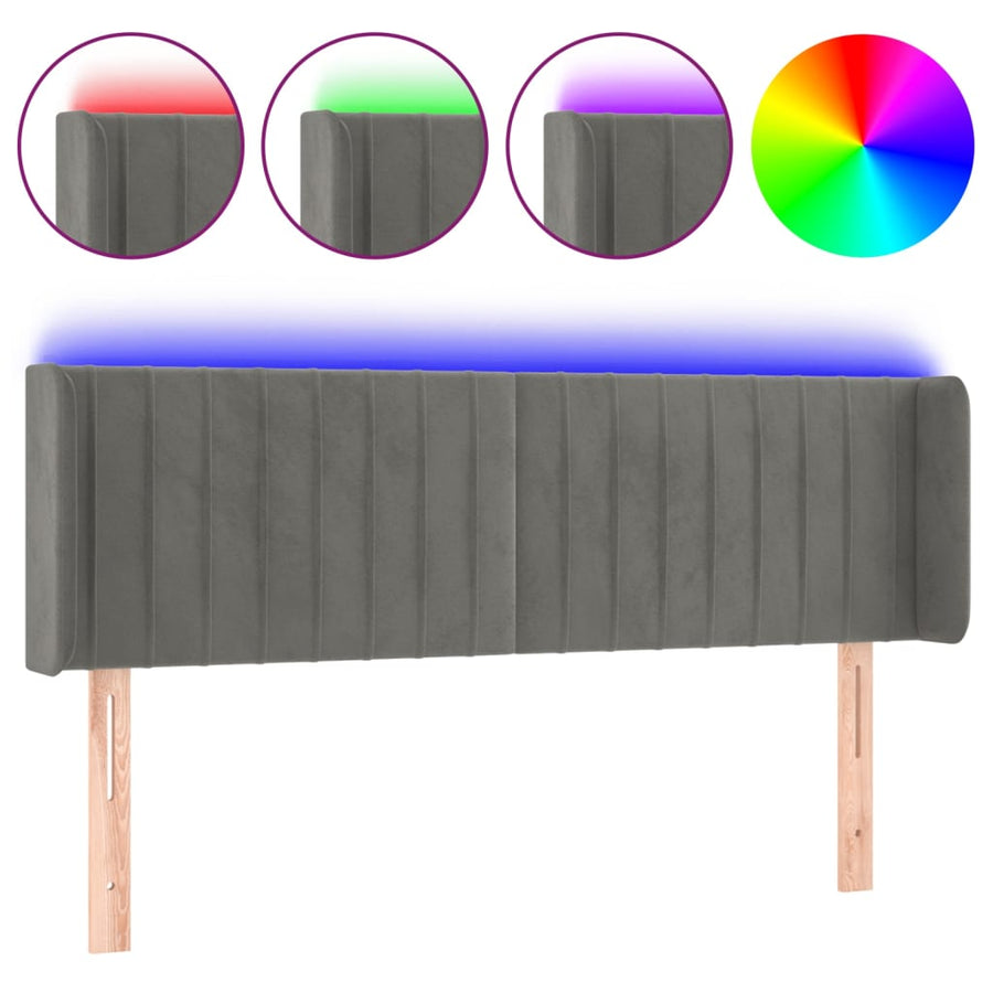 Hoofdbord Led Fluweel 147 x 16 x 78/88 cm Lichtgrijs
