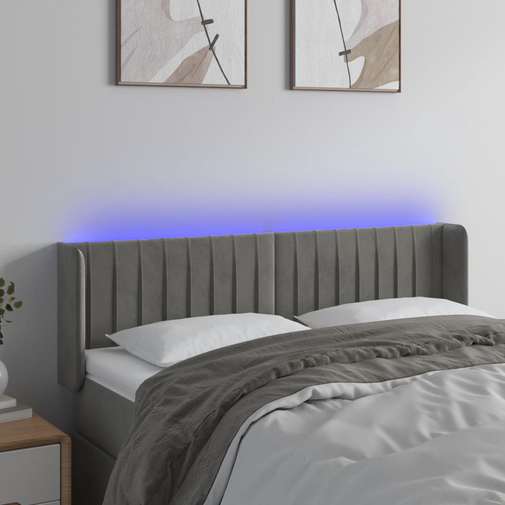 Hoofdbord Led Fluweel 147 x 16 x 78/88 cm Lichtgrijs
