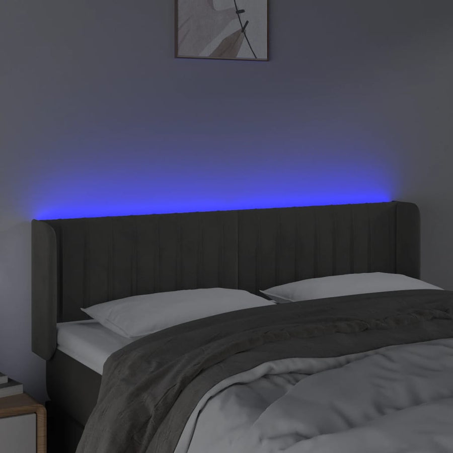 Hoofdbord Led Fluweel 147 x 16 x 78/88 cm Donkergrijs