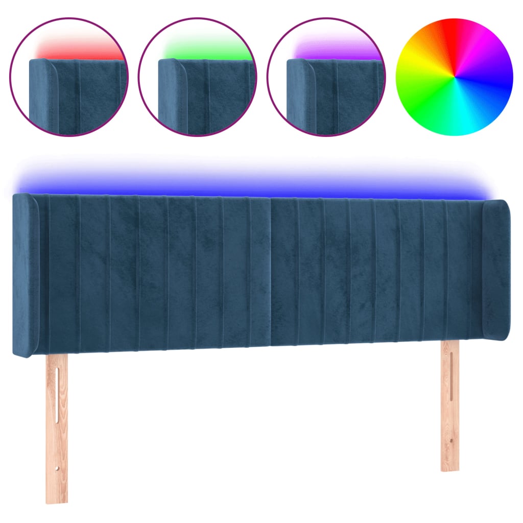 Hoofdbord Led Fluweel 147 x 16 x 78/88 cm Donkerblauw
