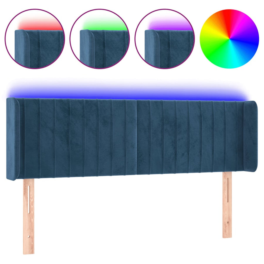 Hoofdbord Led Fluweel 147 x 16 x 78/88 cm Donkerblauw