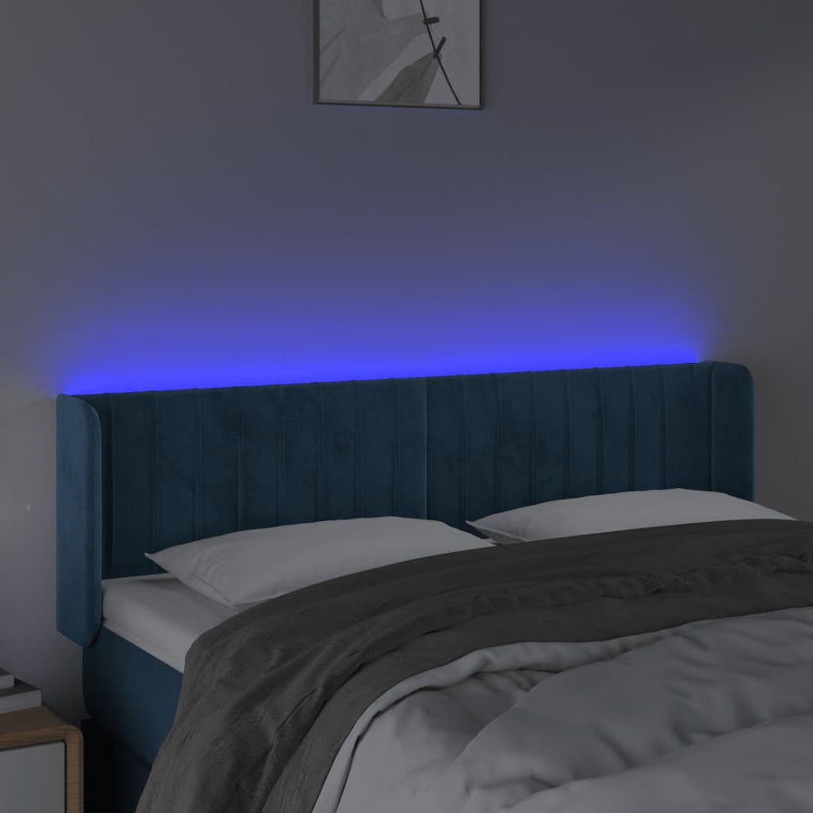 Hoofdbord Led Fluweel 147 x 16 x 78/88 cm Donkerblauw