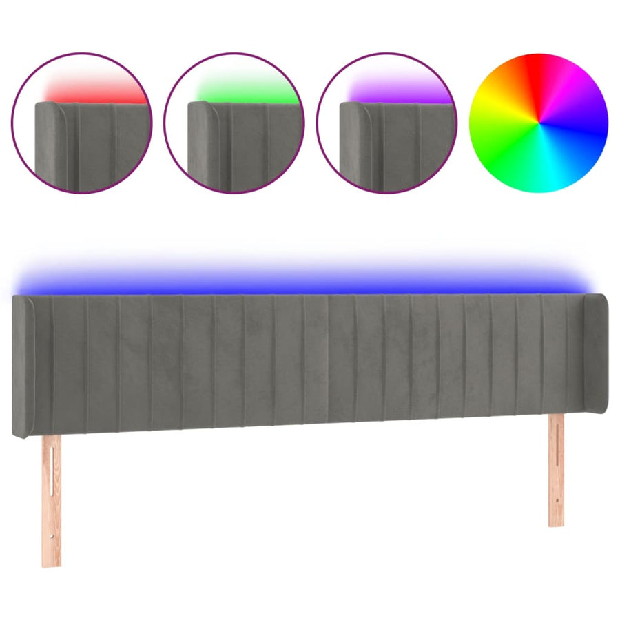 Hoofdbord Led Fluweel 163 x 16 x 78/88 cm Donkergrijs
