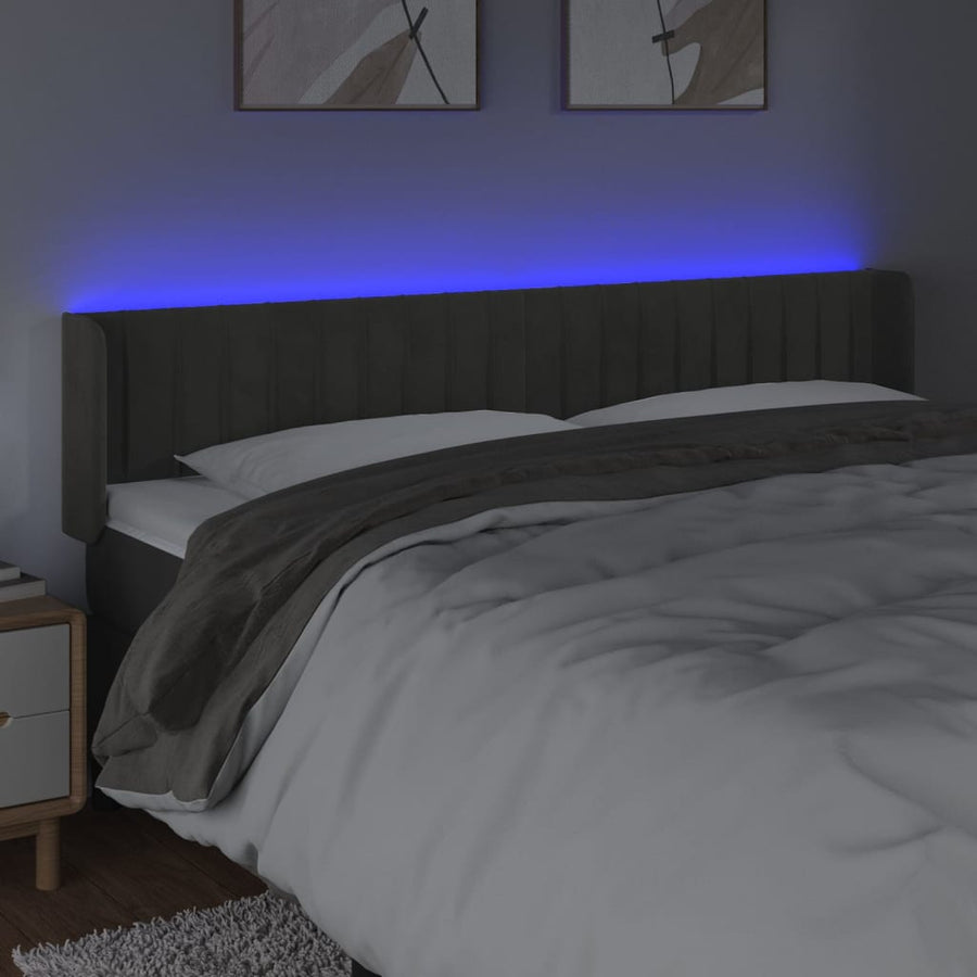 Hoofdbord Led Fluweel 163 x 16 x 78/88 cm Donkergrijs