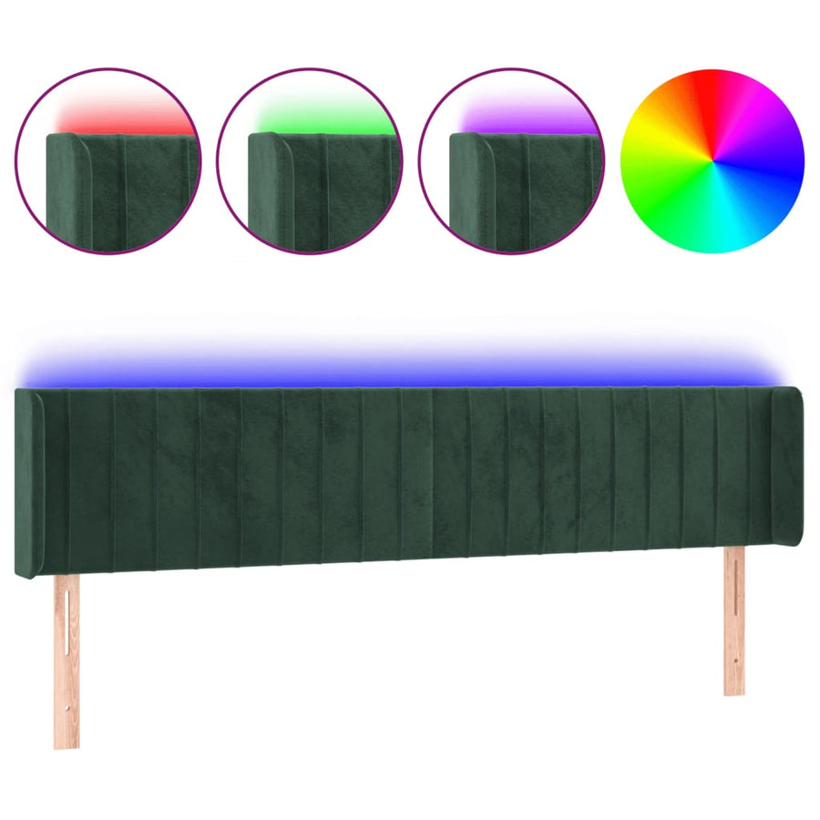 Hoofdbord Led Fluweel 1 163 x 16 x 78/88 cm Donkergroen