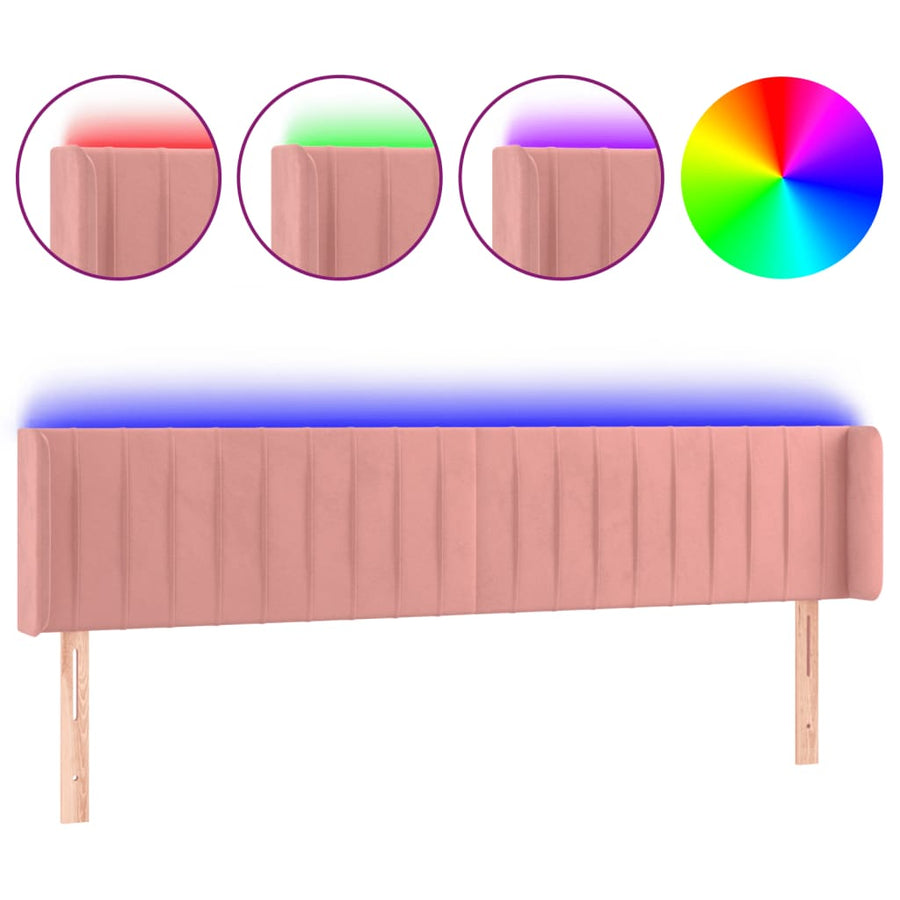 Hoofdbord Led Fluweel 163 x 16 x 78/88 cm Roze